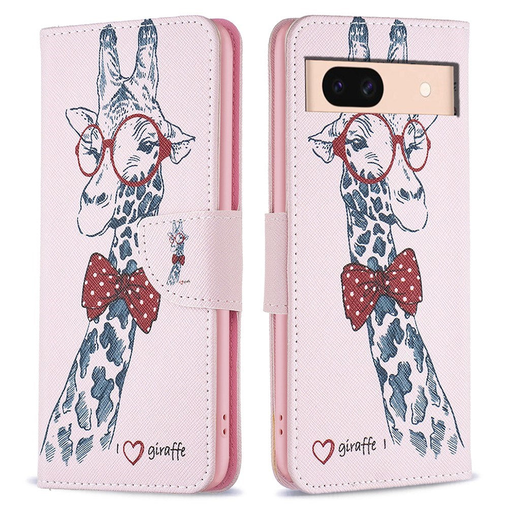 EIDERWOOD Google Pixel 8a Leather Flip Case w. Wallet & Print - Giraffe