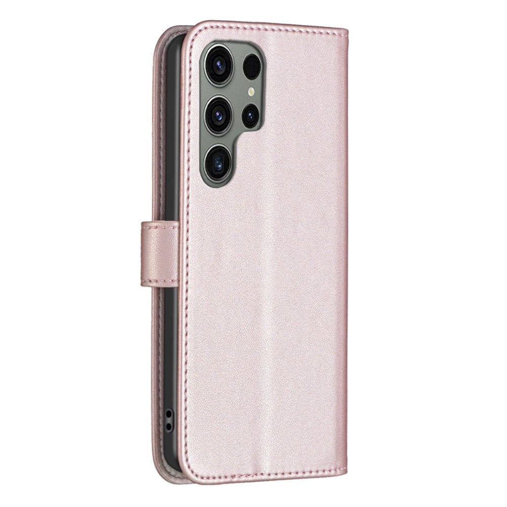 Samsung Galaxy S24 Ultra Faux Leather Flip Cover with Stand Function & Card Holder - Rose Gold