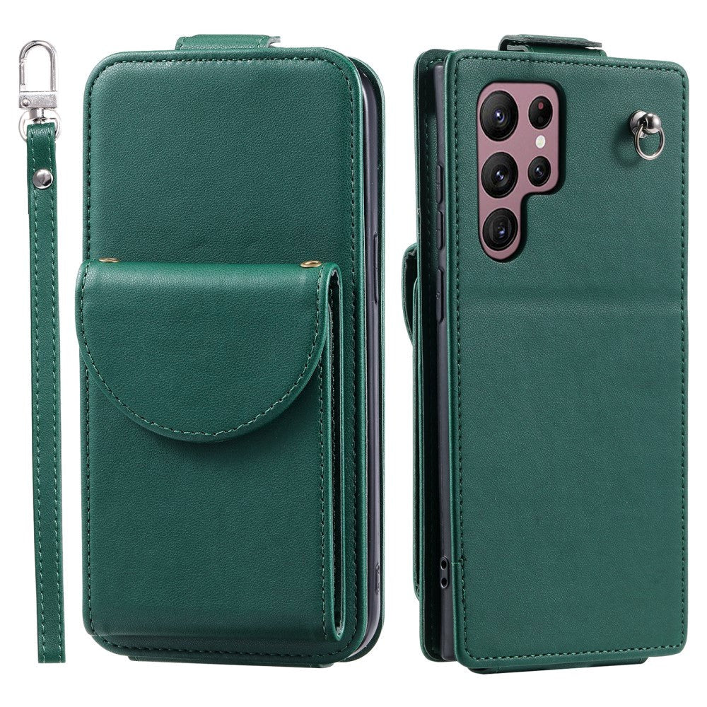 Samsung Galaxy S24 Ultra Vertical Faux Leather Flip Case with Wallet / Stand Function / Strap - Green