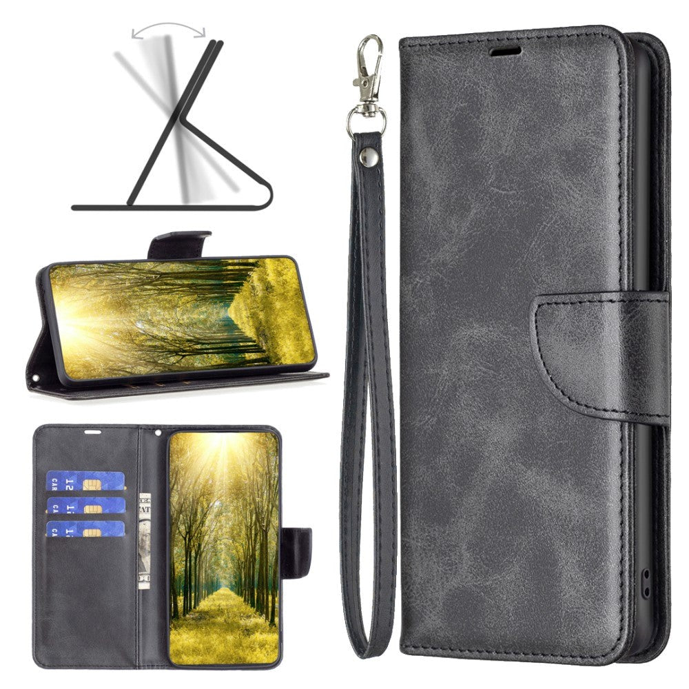 Samsung Galaxy S24 Faux Leather Wallet Case & Strap - Black