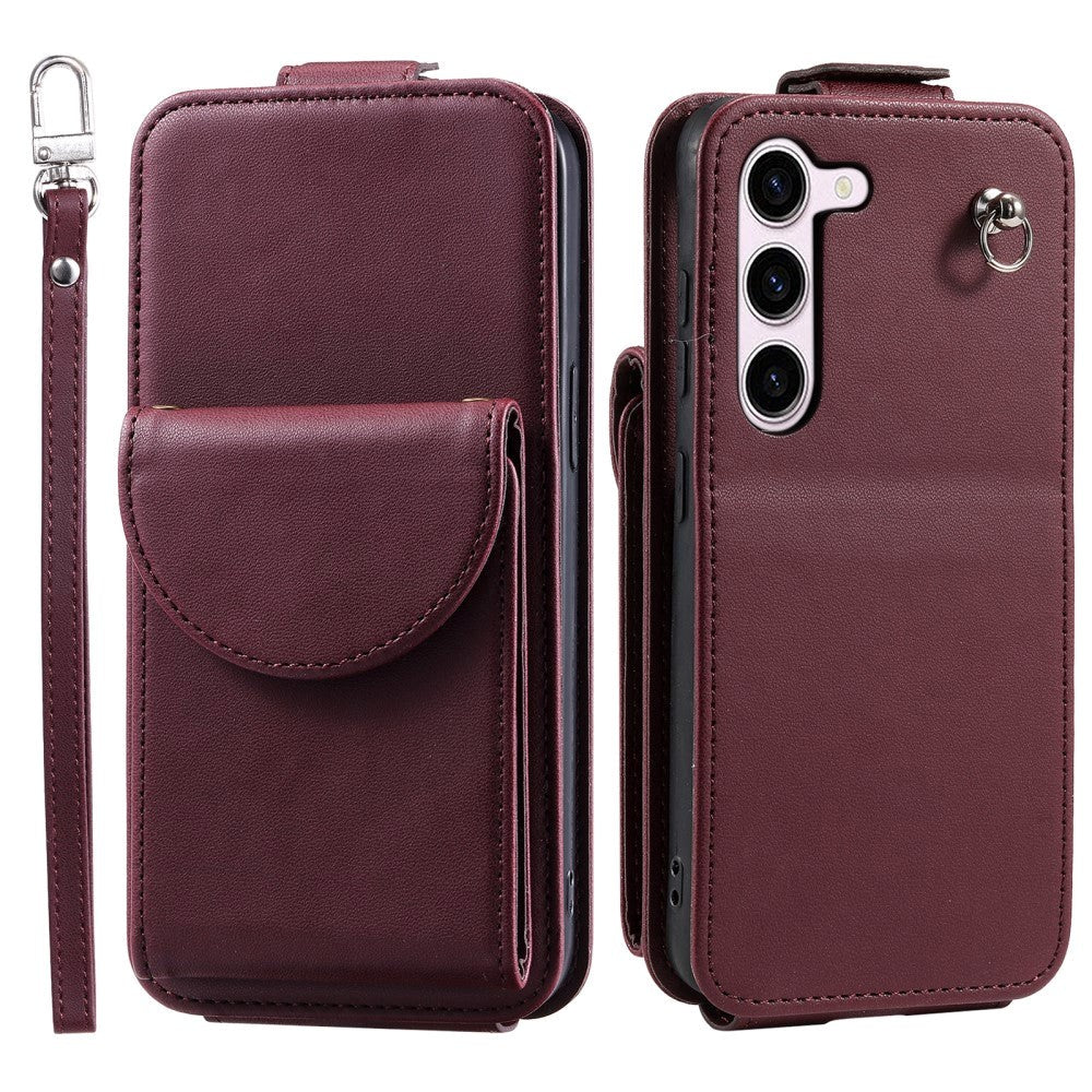 Samsung Galaxy S23 Vertical Faux Leather Flip Case with Wallet / Stand Function / Strap - Red