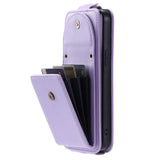 iPhone 15 Pro Vertical Faux Leather Flip Case with Wallet / Stand Function / Strap - Purple