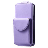 iPhone 15 Pro Vertical Faux Leather Flip Case with Wallet / Stand Function / Strap - Purple