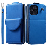 iPhone 15 Pro Vertical Faux Leather Flip Case with Wallet / Stand Function / Strap - Blue