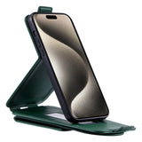 iPhone 15 Pro Vertical Faux Leather Flip Case with Wallet / Stand Function / Strap - Green