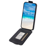 iPhone 15 Vertical Faux Leather Flip Case with Wallet / Stand Function / Strap - Black