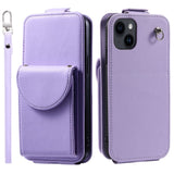 iPhone 15 Vertical Faux Leather Flip Case with Wallet / Stand Function / Strap - Purple