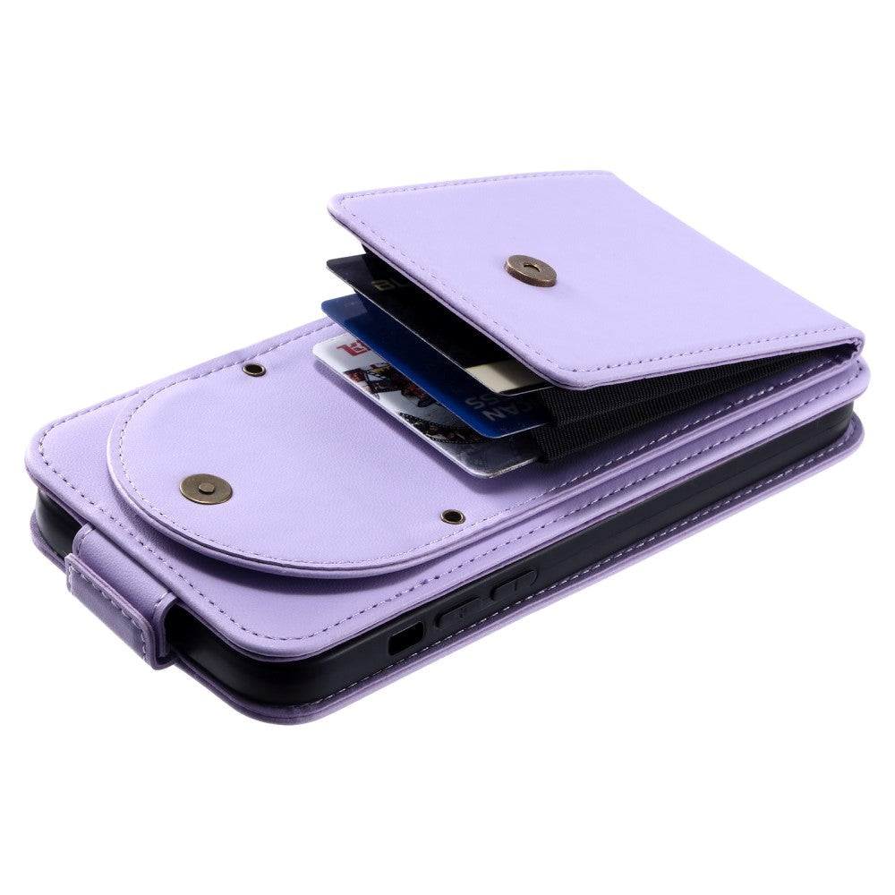 iPhone 15 Pro Max Vertical Faux Leather Flip Case with Wallet / Stand Function / Strap - Purple