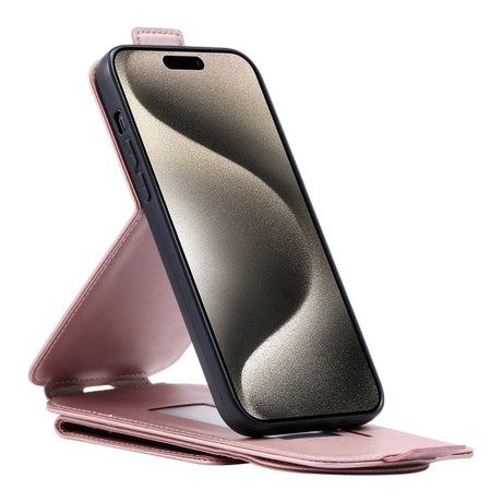 iPhone 15 Pro Max Vertical Faux Leather Flip Case with Wallet / Stand Function / Strap - Rose Gold