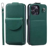 iPhone 15 Pro Max Vertical Faux Leather Flip Case with Wallet / Stand Function / Strap - Green