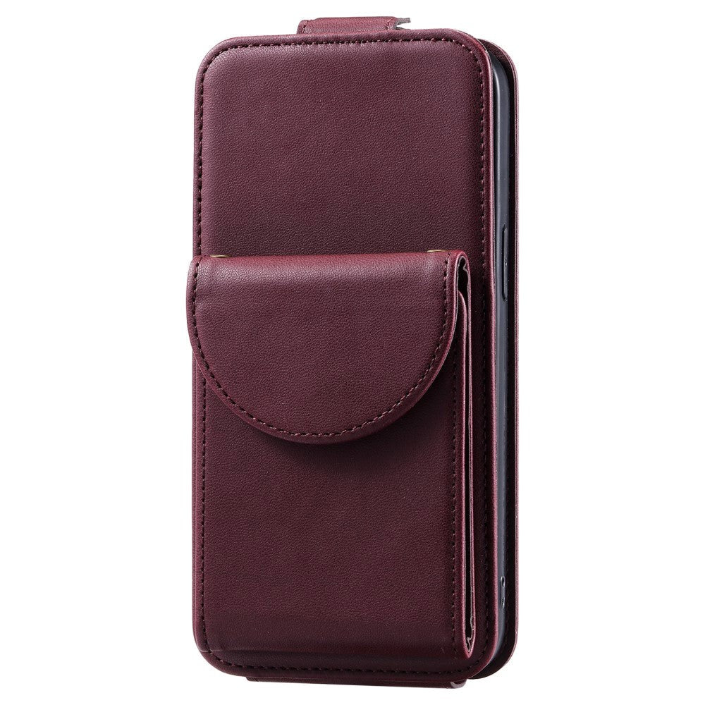 iPhone 15 Pro Max Vertical Faux Leather Flip Case with Wallet / Stand Function / Strap - Red