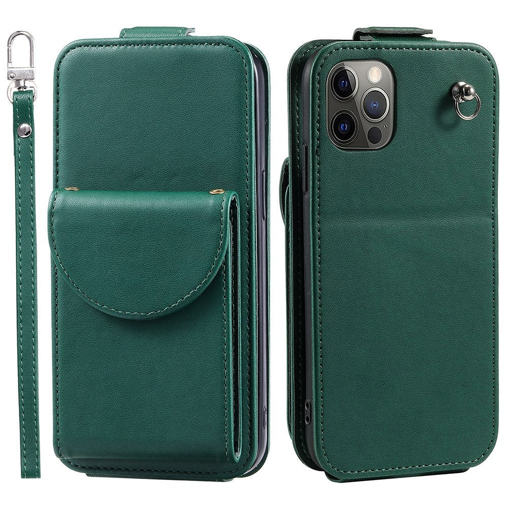 iPhone 12 / 12 Pro Vertical Faux Leather Flip Case with Wallet / Stand Function / Strap - Green