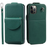 iPhone 12 / 12 Pro Vertical Faux Leather Flip Case with Wallet / Stand Function / Strap - Green