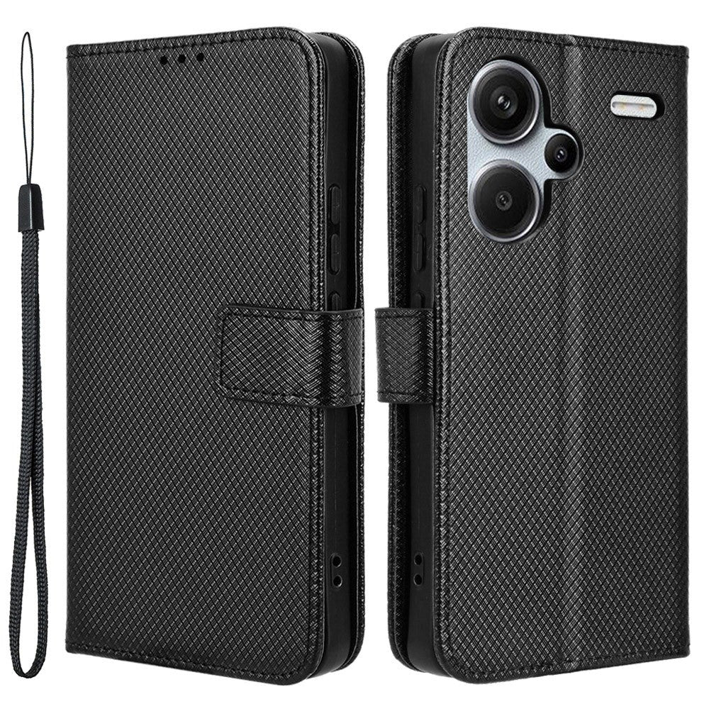 Xiaomi Redmi Note 13 Pro+ (Plus) Leather Flip Case w. Strap & Texture - Black