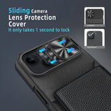 iPhone 15 Hybrid Tough Case w. Card Holder & Cam Slider - MagSafe Compatible - Blue / Black