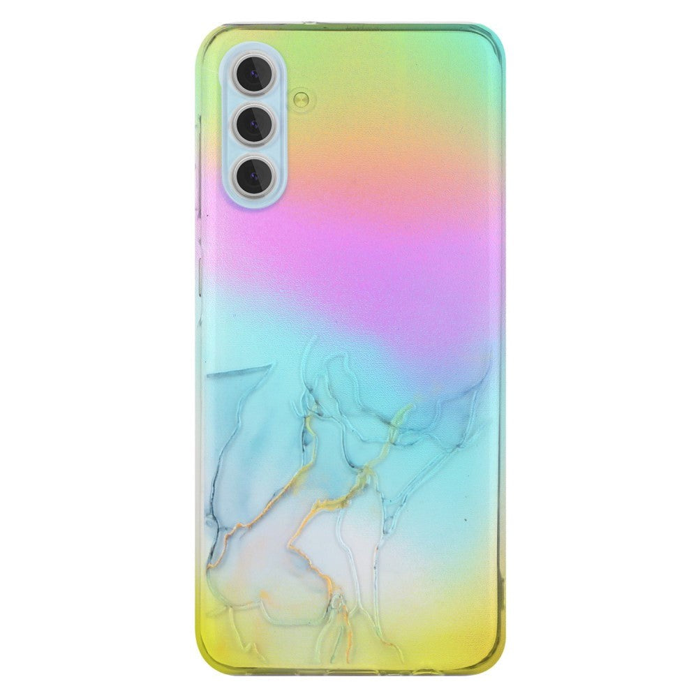 Samsung Galaxy S24 Transparent Plastic Back Cover w. Colorful Marble Pattern - Grey