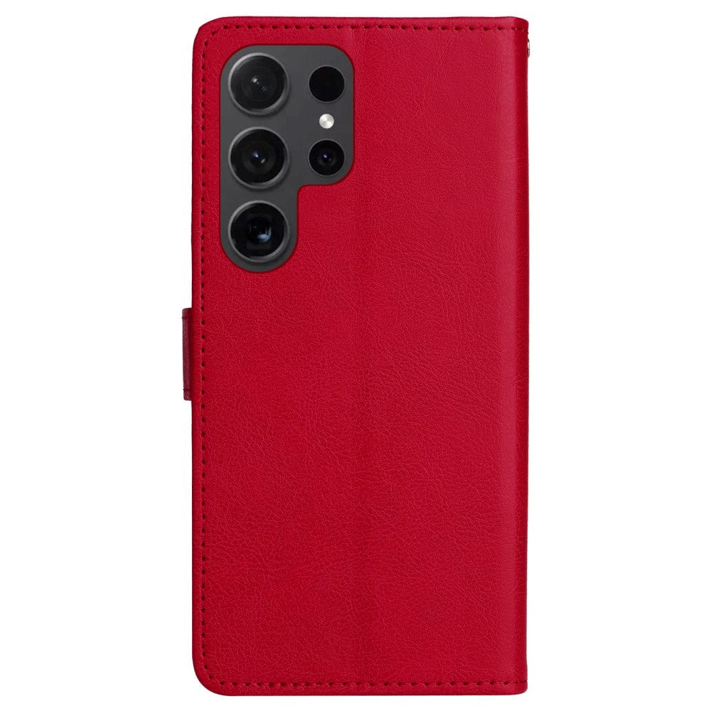 Samsung Galaxy S24 Ultra Leather Flip Case with Wallet and Strap - Red