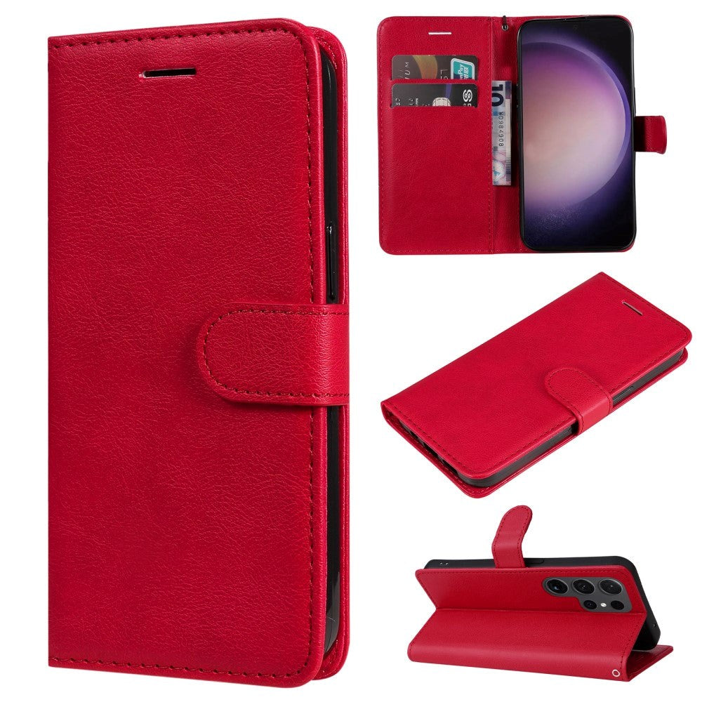 Samsung Galaxy S24 Ultra Leather Flip Case with Wallet and Strap - Red