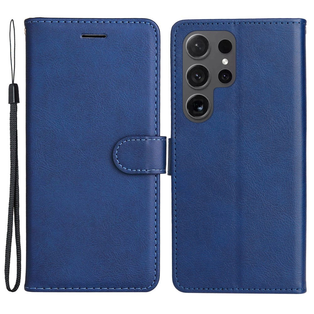 Samsung Galaxy S24 Ultra Leather Flip Case with Wallet and Strap - Blue