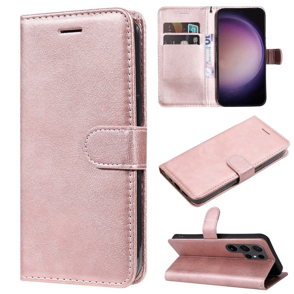 Samsung Galaxy S24 Ultra Leather Flip Case with Wallet and Strap - Rose Gold