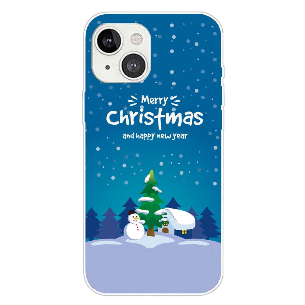 iPhone 15 Flexible Plastic Christmas Case - Merry Christmas - Snowman and Christmas Tree