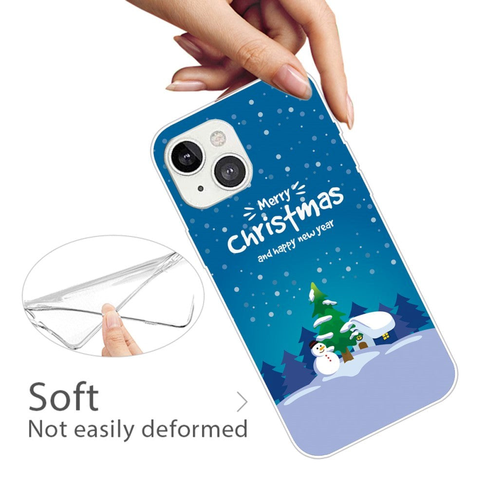 iPhone 15 Flexible Plastic Christmas Case - Merry Christmas - Snowman and Christmas Tree