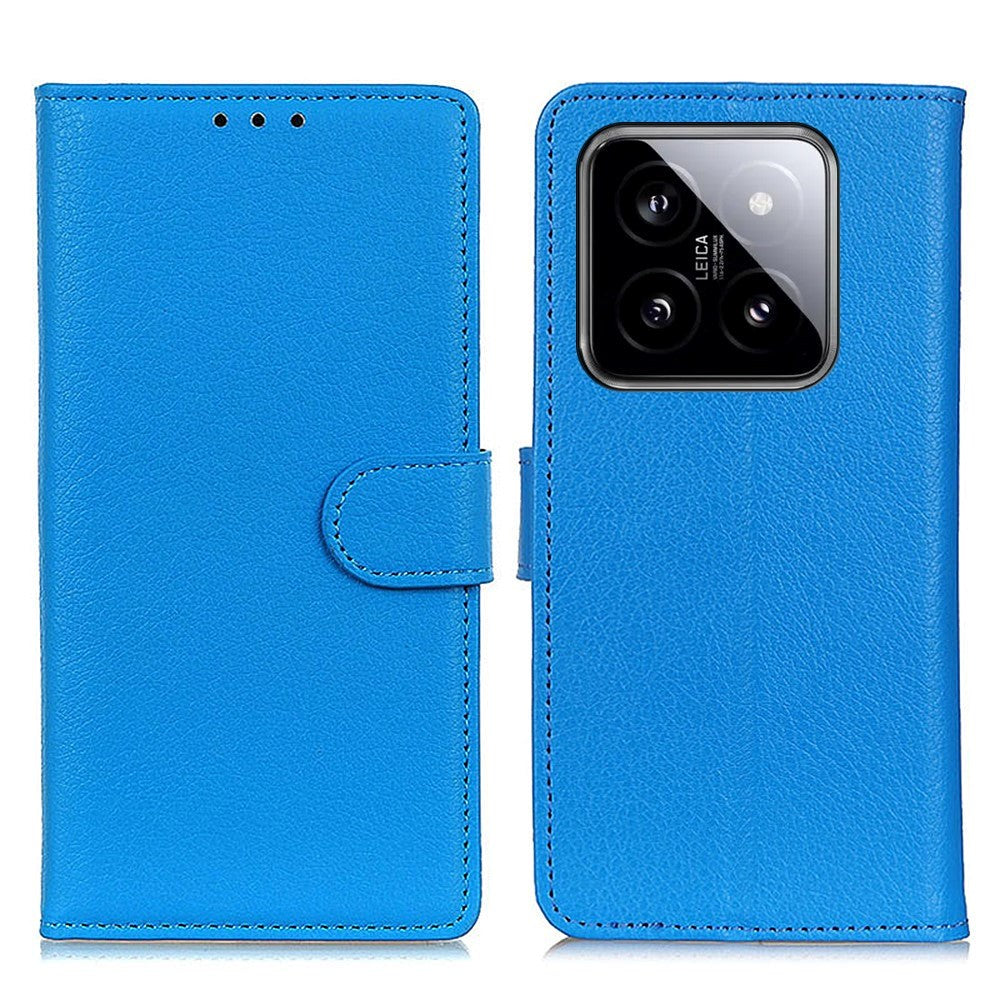 Xiaomi 14 Pro PU Litchi Leather Wallet Case - Blue