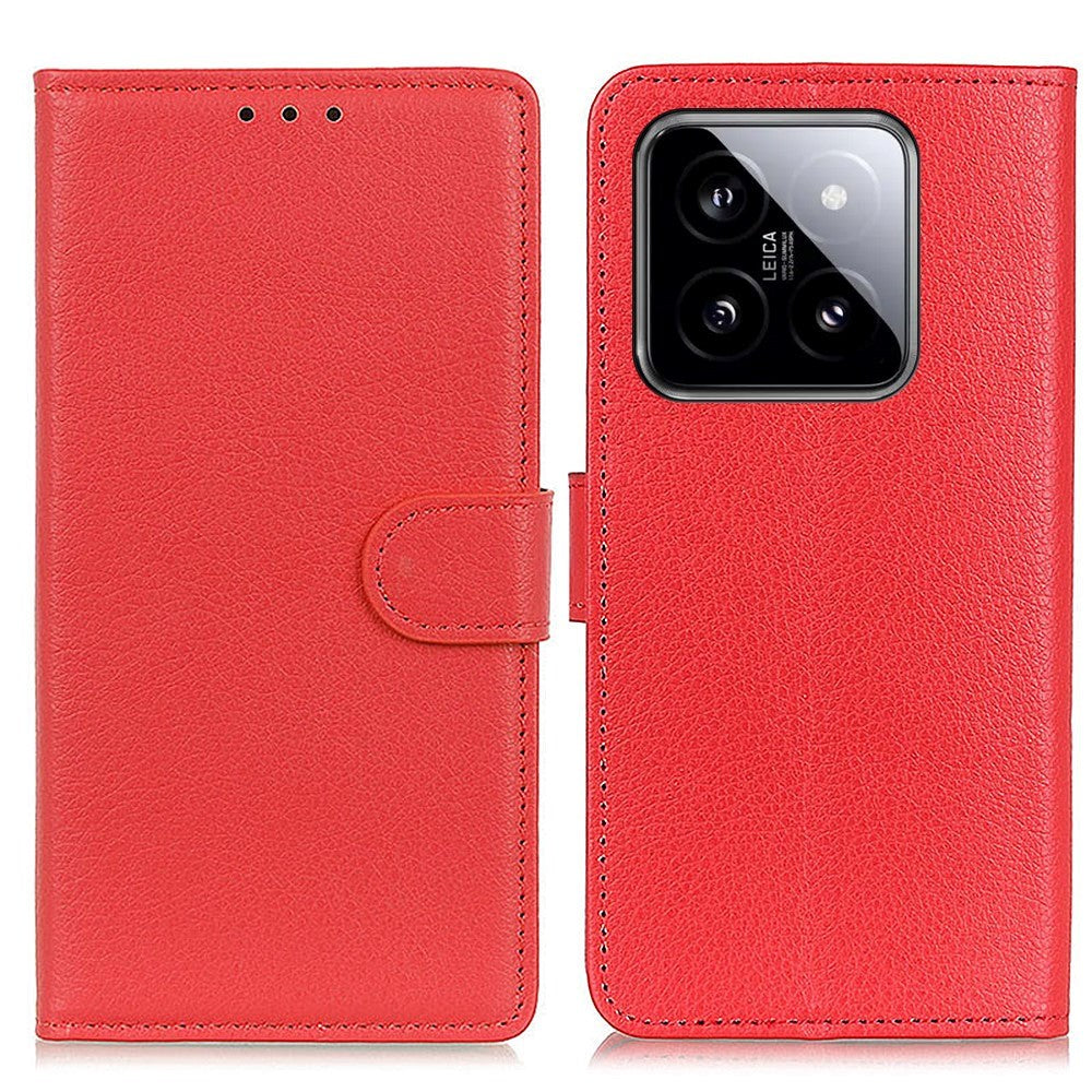 Xiaomi 14 Pro PU Litchi Leather Wallet Case - Red