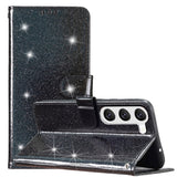 Samsung Galaxy S24+ (Plus) Leather Case with Wallet and Strap - Glitter - Black