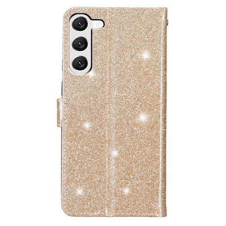 Samsung Galaxy S24+ (Plus) Leather Case with Wallet and Strap - Glitter - Gold