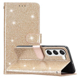 Samsung Galaxy S24+ (Plus) Leather Case with Wallet and Strap - Glitter - Gold