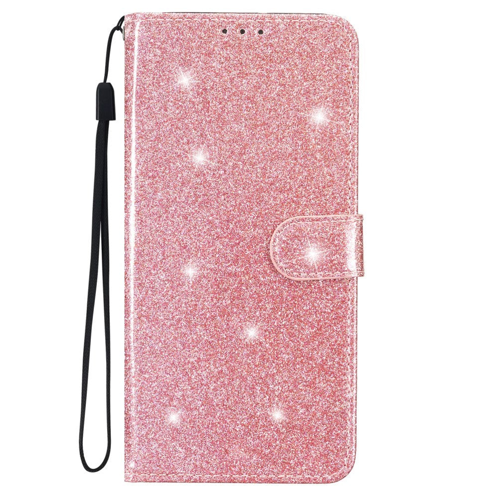 Samsung Galaxy S24+ (Plus) Leather Case with Wallet and Strap - Glitter - Rose Gold