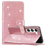 Samsung Galaxy S24+ (Plus) Leather Case with Wallet and Strap - Glitter - Rose Gold