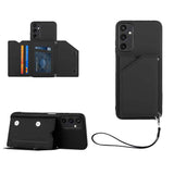 Samsung Galaxy A15 (5G) / A15 Leather Covered Plastic Case w. Wallet & Strap - Black