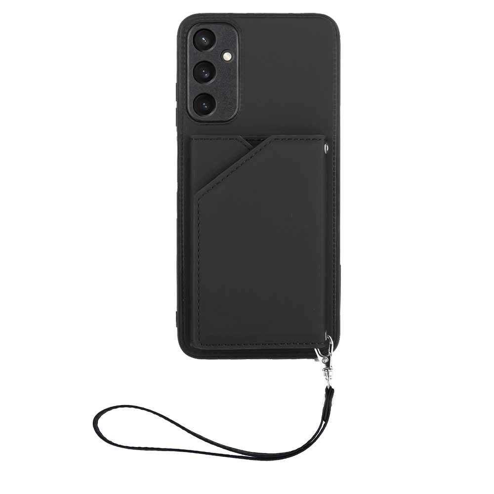 Samsung Galaxy A15 (5G) / A15 Leather Covered Plastic Case w. Wallet & Strap - Black