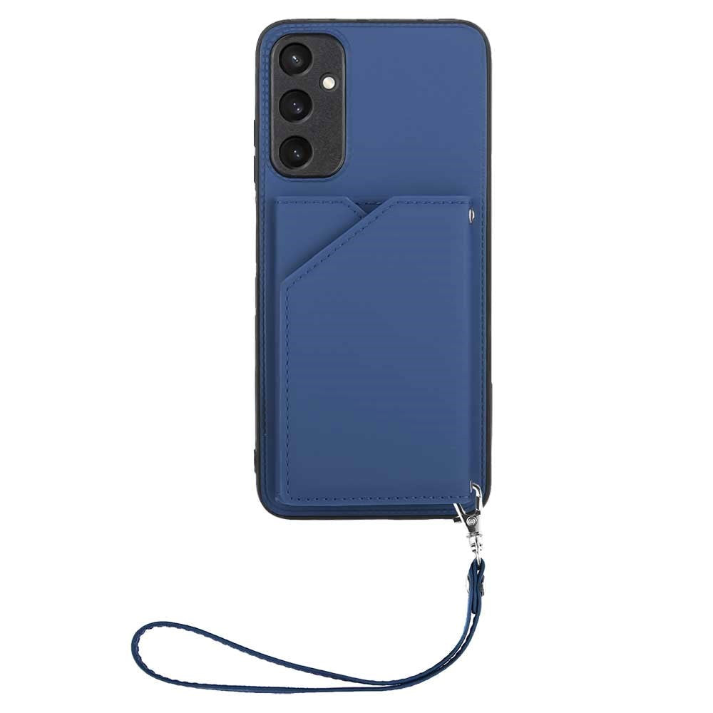 Samsung Galaxy A15 (5G) / A15 Leather Covered Plastic Case w. Wallet & Strap - Blue