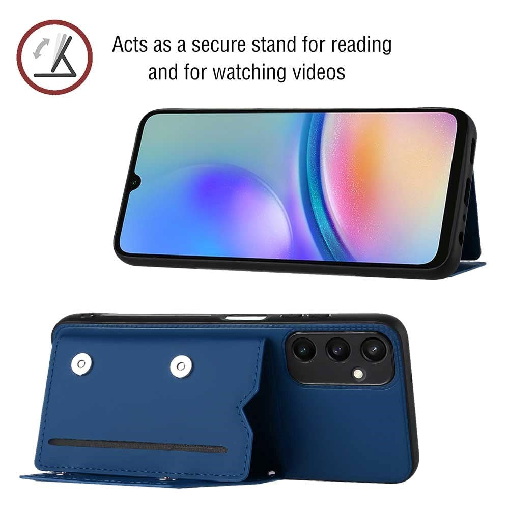 Samsung Galaxy A15 (5G) / A15 Leather Covered Plastic Case w. Wallet & Strap - Blue