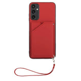 Samsung Galaxy A15 (5G) / A15 Leather Covered Plastic Case w. Wallet & Strap - Red