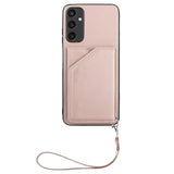 Samsung Galaxy A15 (5G) / A15 Leather Covered Plastic Case w. Wallet & Strap - Rose Gold