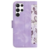 Samsung Galaxy S24 Ultra Leather Flip Case with Wallet and Strap - Purple with Flowers and Butterflies