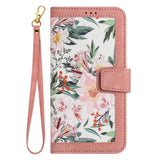 Samsung Galaxy S24 Ultra Leather Flip Case with Wallet and Strap - Pink with Flowers