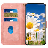 Samsung Galaxy S24 Ultra Leather Flip Case with Wallet and Strap - Pink with Flowers