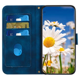 Samsung Galaxy S24 Ultra Leather Flip Case with Wallet and Strap - Dark Blue with Flowers