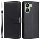 Xiaomi Poco C65 / Redmi 13C Leather Flip Case with Wallet and Strap - Black