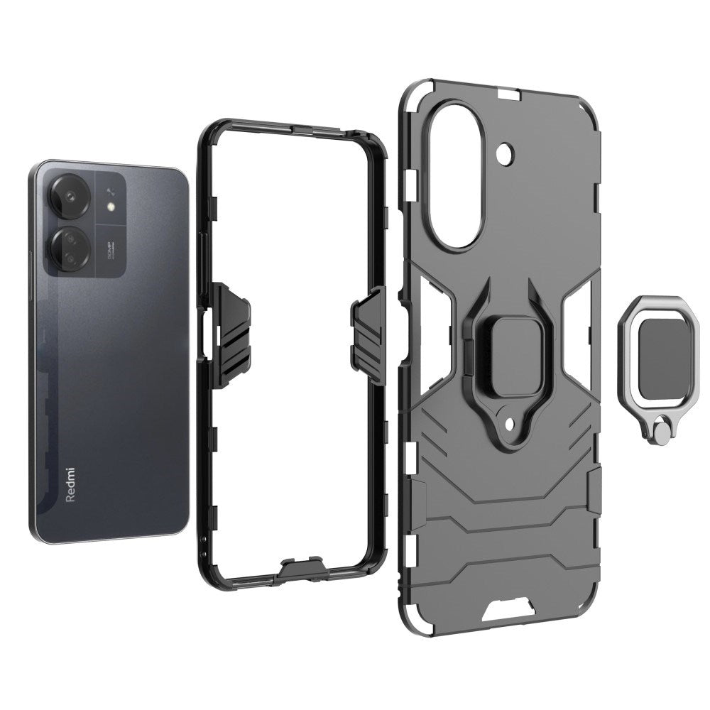 EIDERWOOD Xiaomi Poco C65 / Redmi 13C Hybrid Tough Case w. Magnetic Kickstand - Black