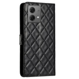 EIDERWOOD Motorola Moto G84 Leather Flip Case w. Wallet & Strap - Rhombus - Black