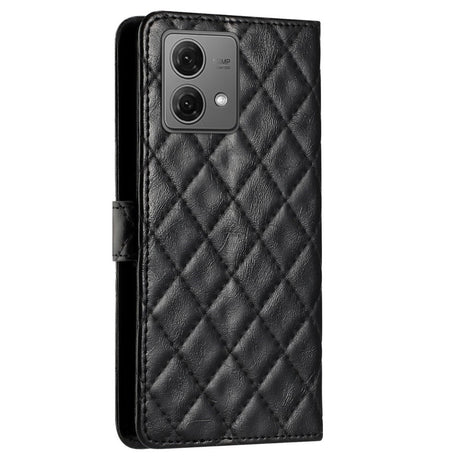 EIDERWOOD Motorola Moto G84 Leather Flip Case w. Wallet & Strap - Rhombus - Black