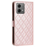 EIDERWOOD Motorola Moto G84 Leather Flip Case w. Wallet & Strap - Rhombus - Rose Gold