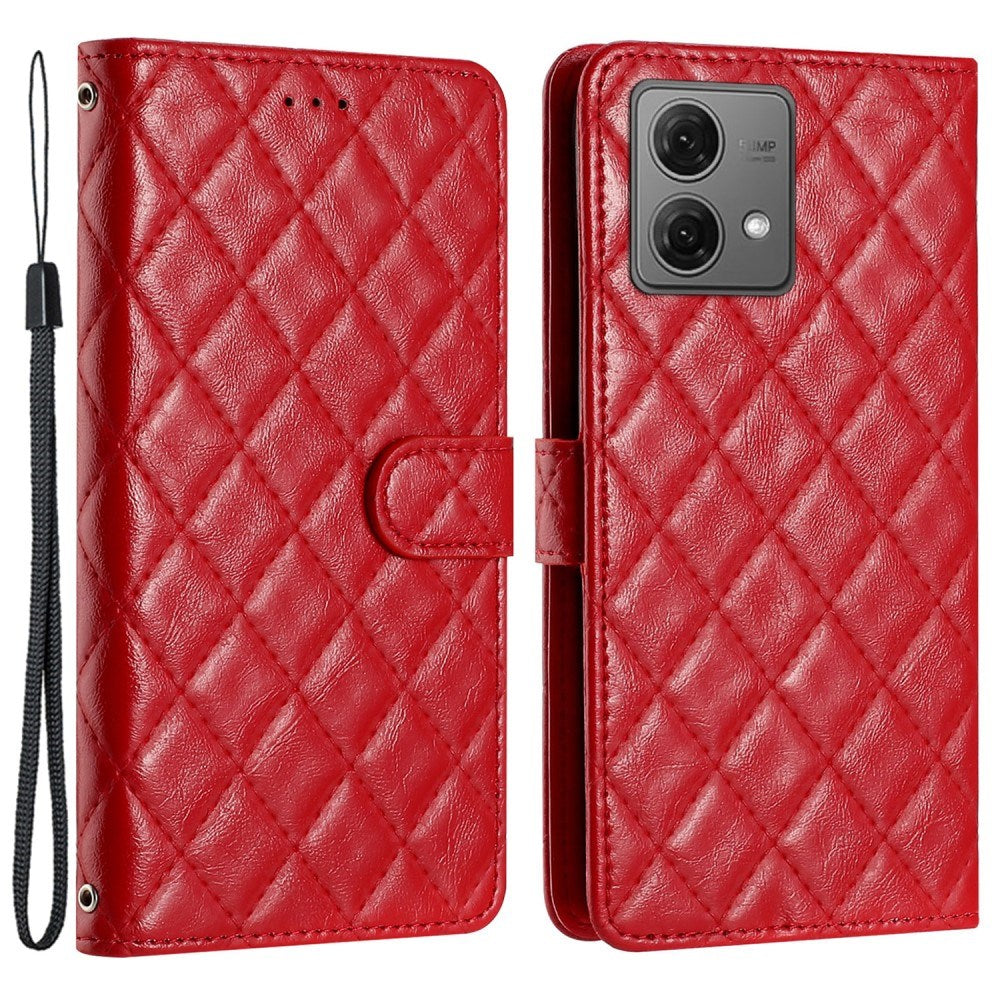 EIDERWOOD Motorola Moto G84 Leather Flip Case w. Wallet & Strap - Rhombus - Red