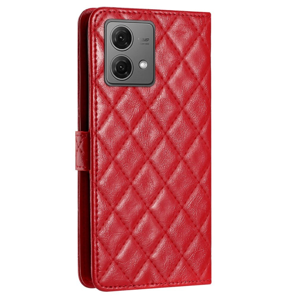 EIDERWOOD Motorola Moto G84 Leather Flip Case w. Wallet & Strap - Rhombus - Red